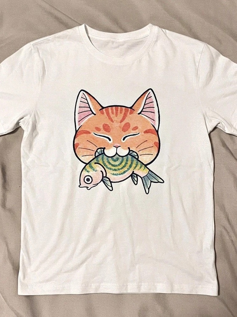 Cat Graphic Short Sleeve Tee in White